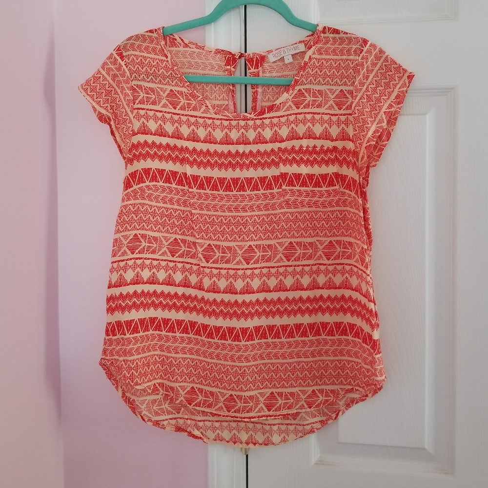 Rose & Thyme Orange and white printed top